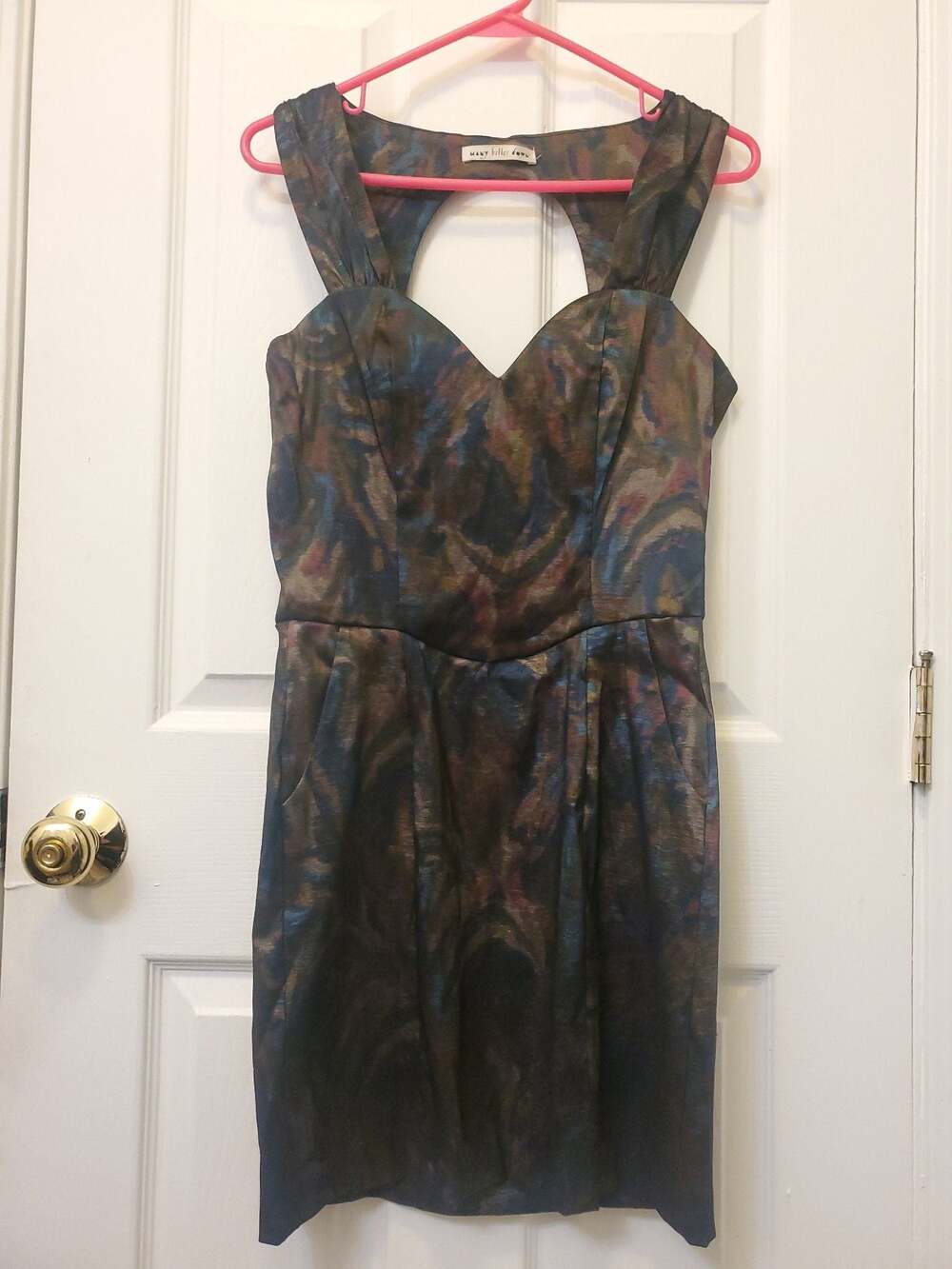 Many Belles Down Whimsigoth Metallic Abstract Swirl Cutout Mini Dress Pockets